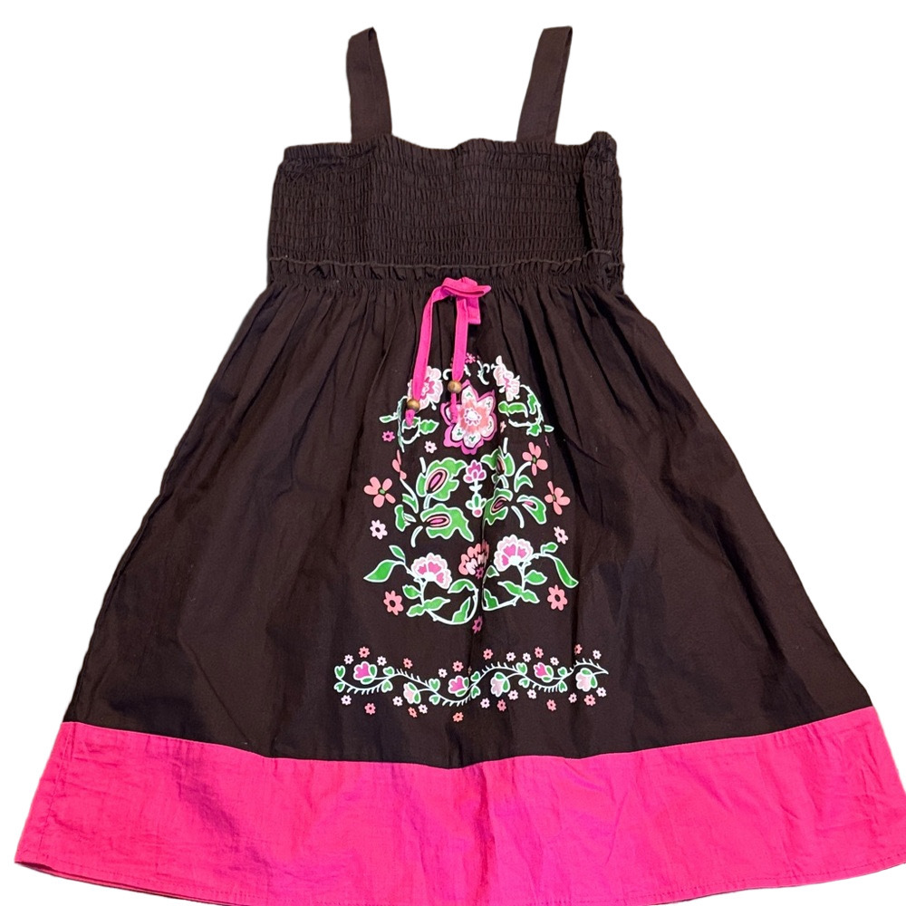 Pinky Summer Floral Casual Kids Dress - Brown with Pink Accents - Picture 2 of 4